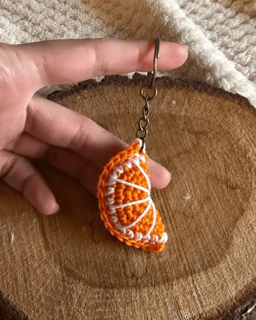 FRUITS- Porte-clés Orange en crochet (Argenté)