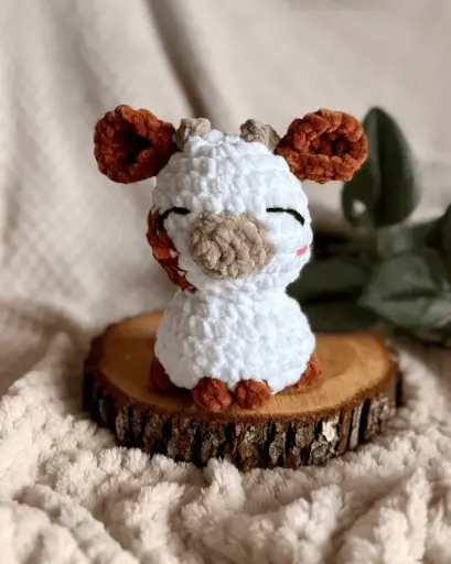 [C/MAGGIE-BCMR] MAGGIE - Peluche Vachette Blanc / Marron en crochet