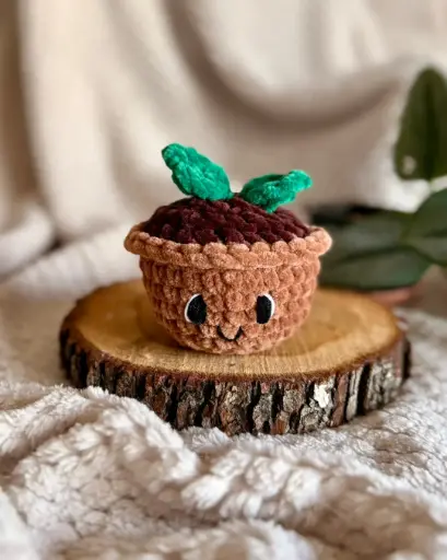 [C/SPROUT-MRVF] SPROUT - Peluche Petite pousse Marron / Vert forêt en crochet
