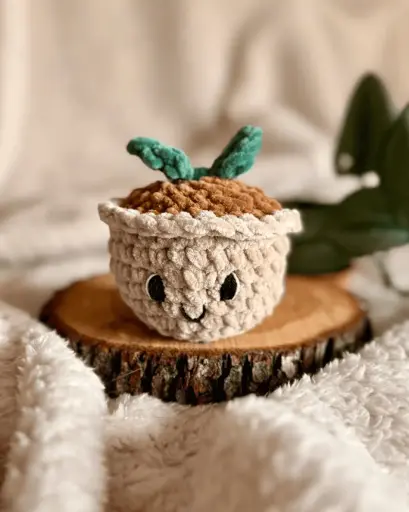 [C/SPROUT-BGEU] SPROUT - Peluche Petite pousse Beige / Eucalyptus en crochet